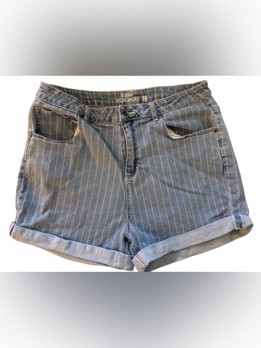 Hot Topic Striped Light Blue Mom Short Denim Shorts
